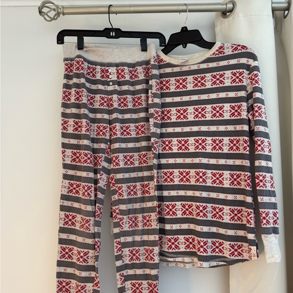 Stars Above Festive Red And Gray Kids Pajama Set